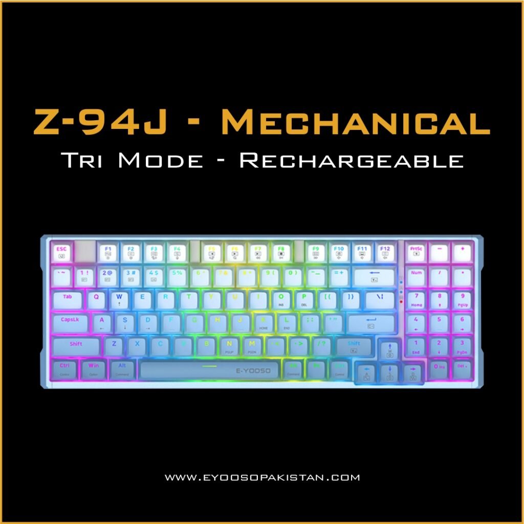 E-Yooso Z-94J Tri-Mode Mechanical Keyboard – white Switches – Gradient Blue white