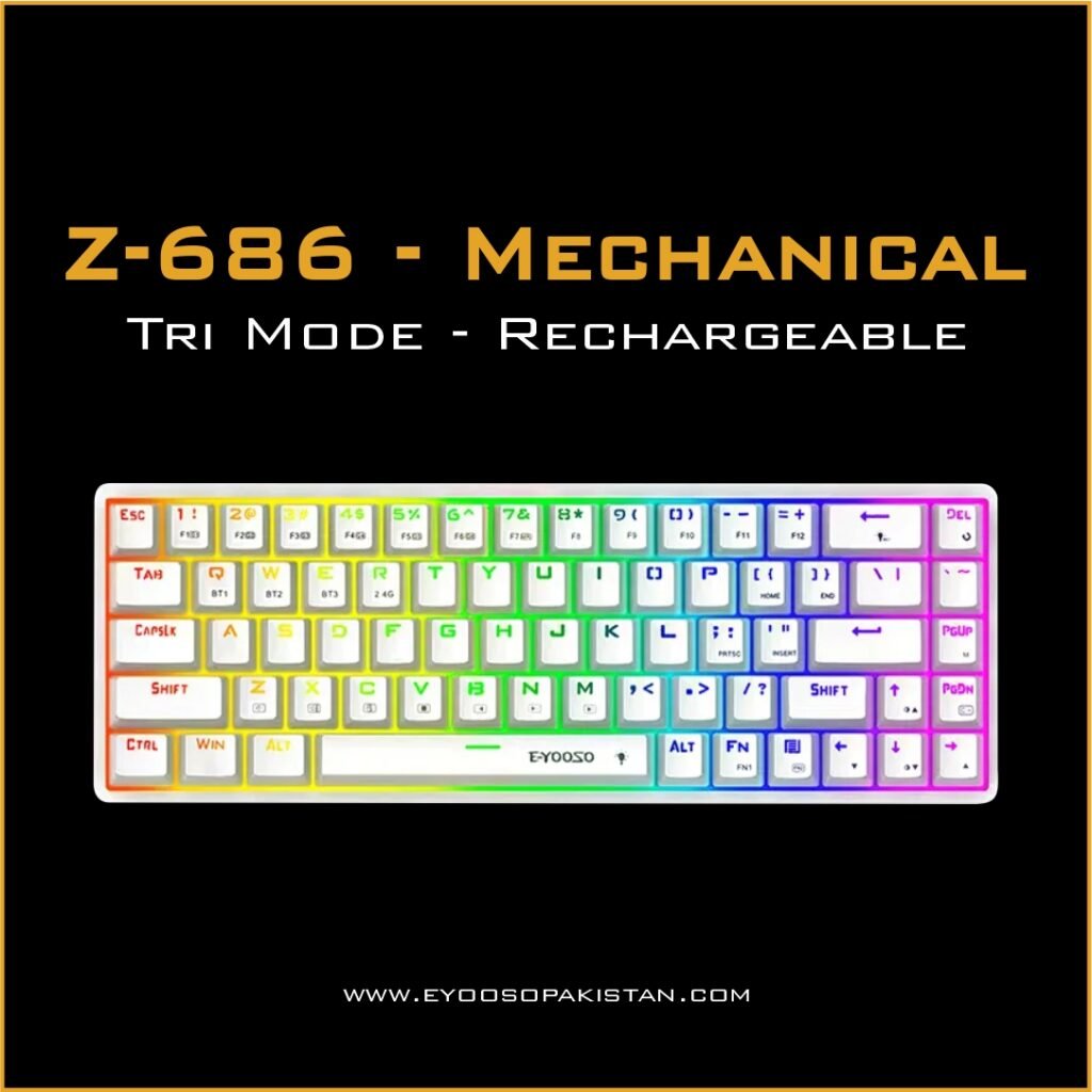 E-Yooso Z-686 Tri-Mode Mechanical Keyboard - Red Switches - White