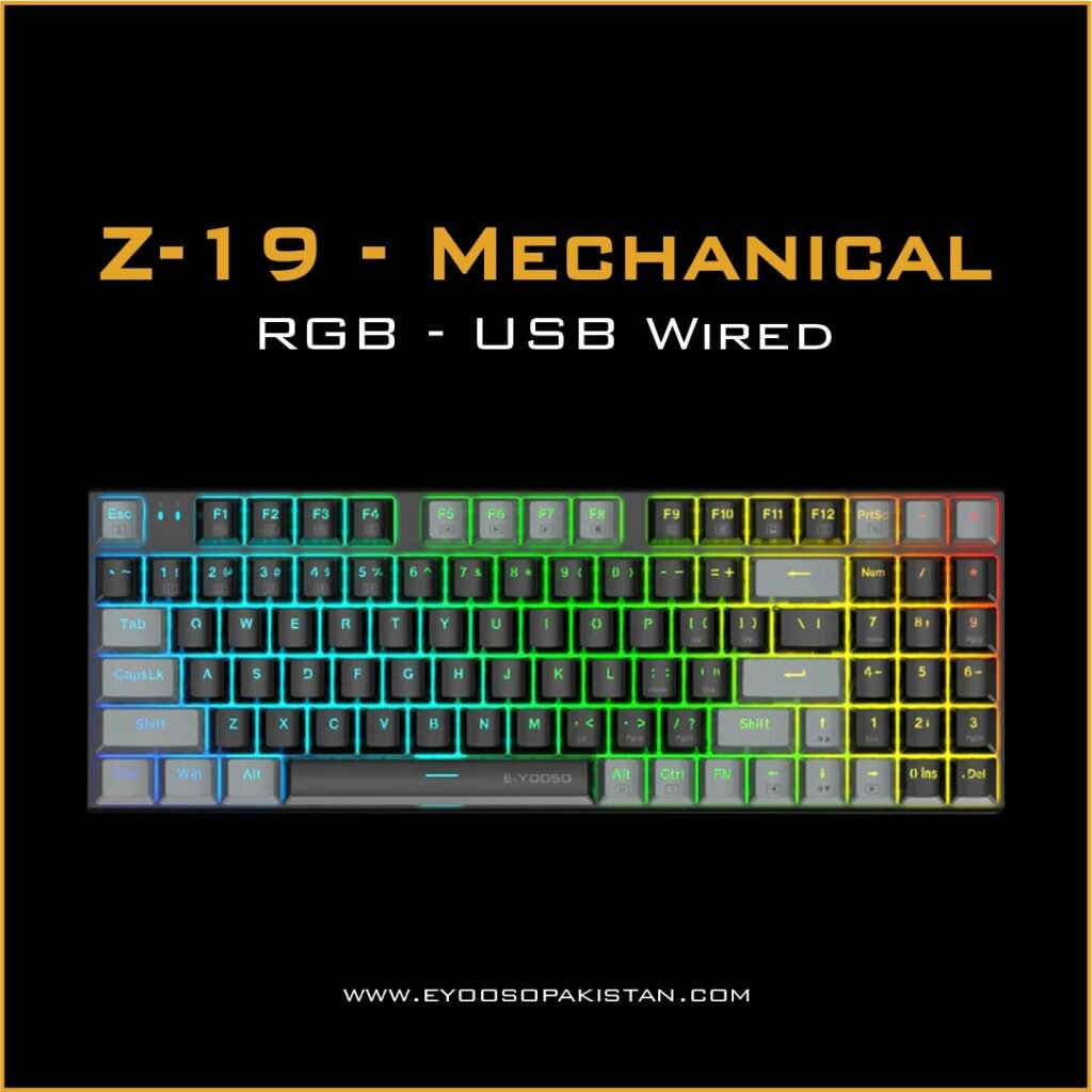 E-Yooso Z-19 Mechanical Wired Keyboard – Blue Switches – Black & Gray