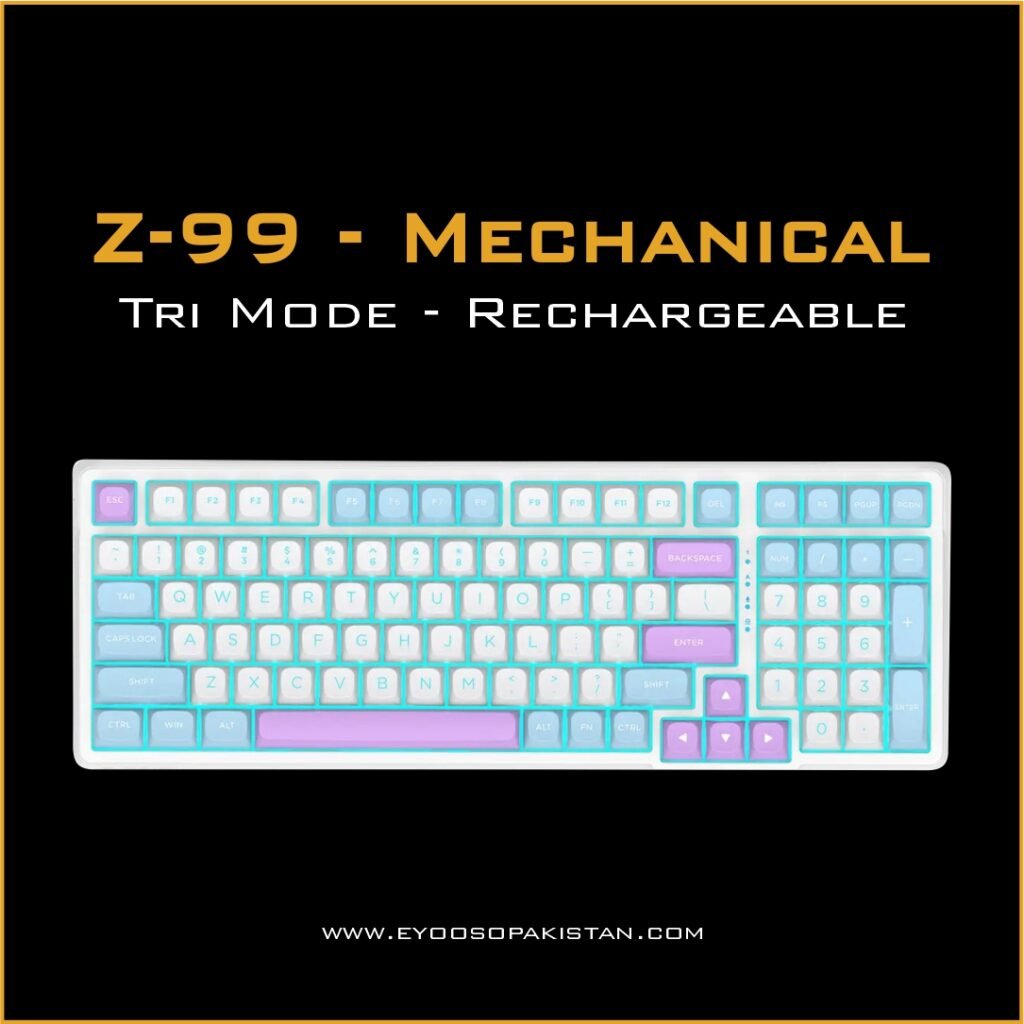 E-Yooso Z-99 Tri-Mode Mechanical Keyboard - Gray Switches - White Purple Blue