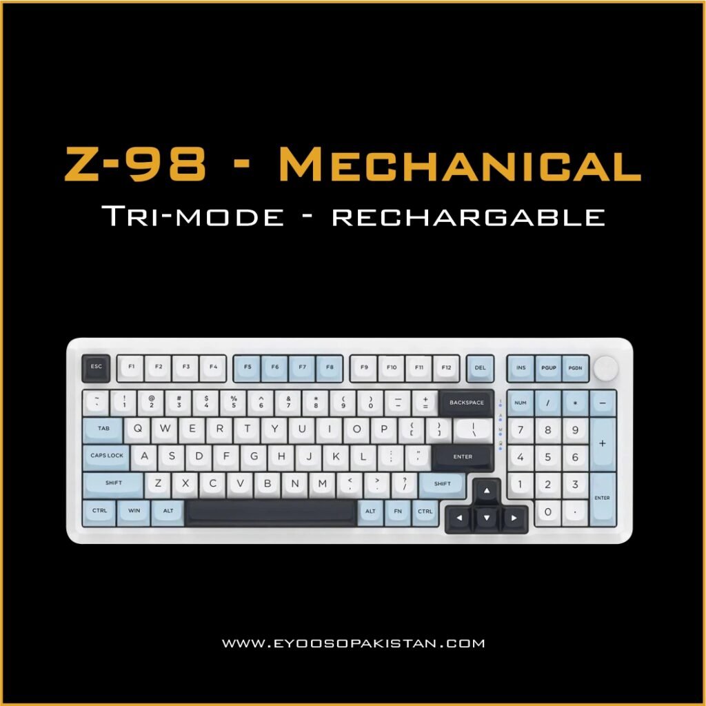 E-Yooso Z-98 Tri-Mode Mechanical Keyboard - Silverwood Switches - White Blue Black