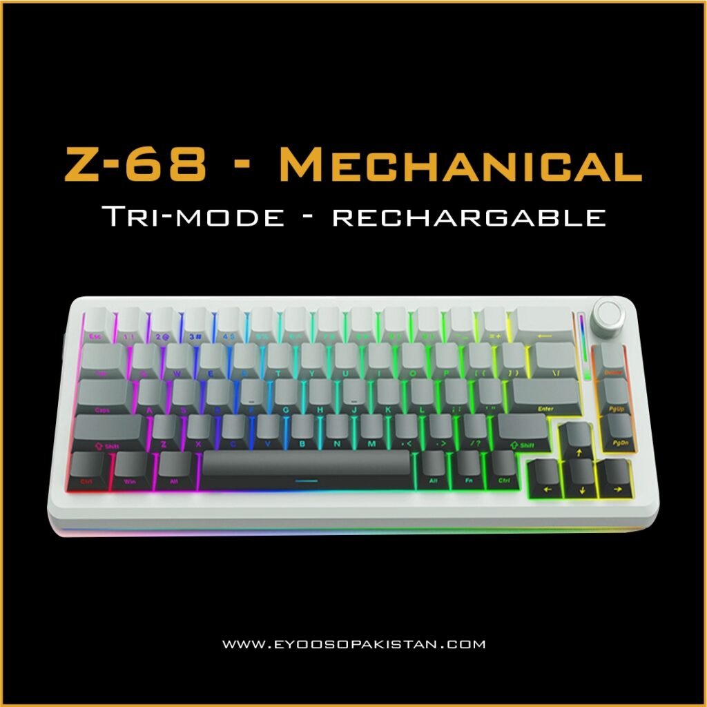 E-Yooso Z-68 Tri-Mode Mechanical Keyboard – silver wood Switches – Gradient Gray / White