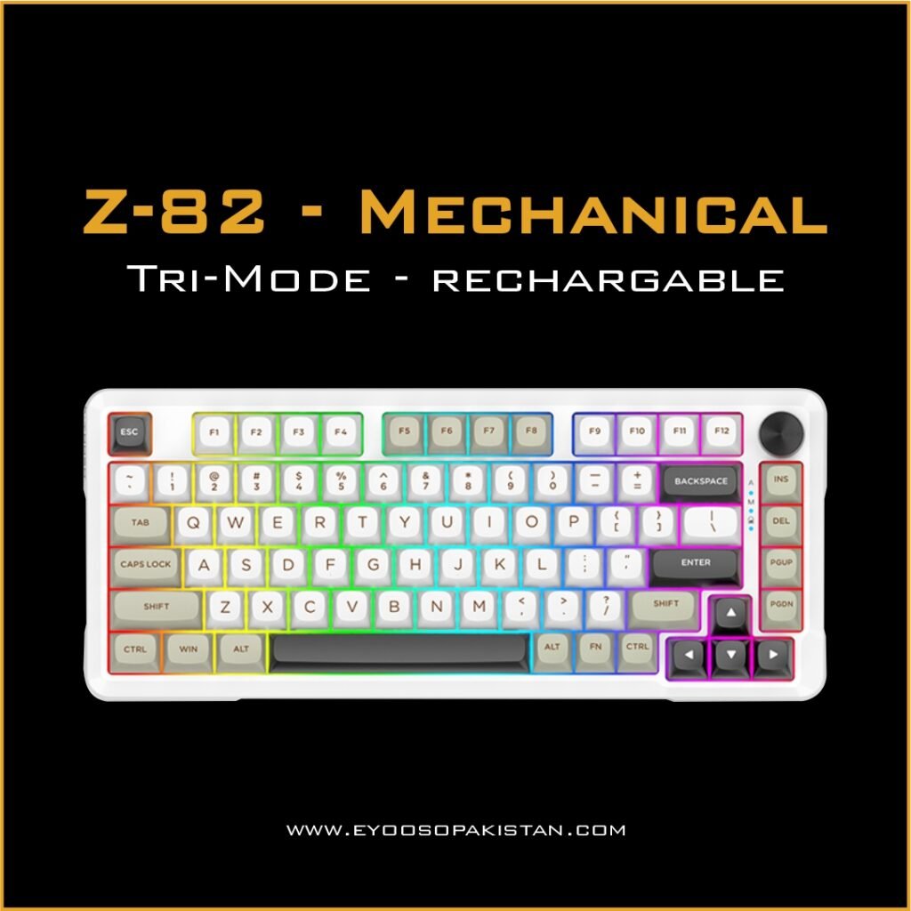 E-Yooso Z-82 Tri-Mode Mechanical Keyboard - Gray Switches- White Gray Black
